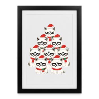 Chats de Noël grincheux – Lustiges Katzen - Affiche encadrée (27 × 37 cm) - noir - Devant