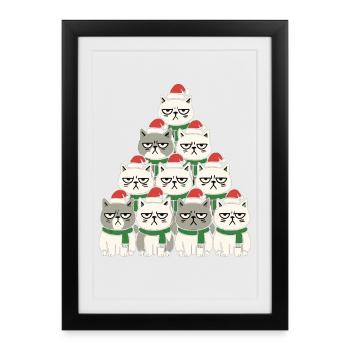 Chats de Noël grincheux – Lustiges Katzen - Affiche encadrée (27 × 37 cm) - noir - Devant
