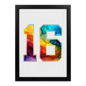 NON. 16 NUMÉRO 16 COLLÈGE 16E ANNIVERSAIRE - Affiche encadrée (27 × 37 cm) - noir - Devant
