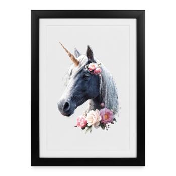 Einhorn Pony Reiterin Pferde Reiten Einhörner - Gerahmtes Poster (27 × 37 cm) - Schwarz - Vorne
