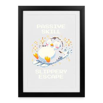 Slippery Escape | Penguin Skill Humor - Framed poster (27 × 37 cm) - black - Front