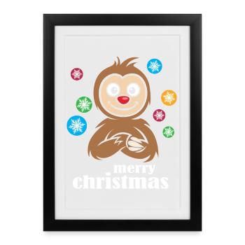 Dessin animé de paresseux de Noël avec des flocons de neige - Affiche encadrée (27 × 37 cm) - noir - Devant