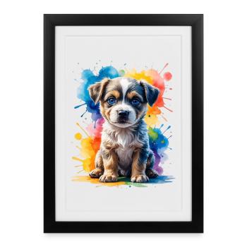 Puppy Watercolor Color Explosion - Framed poster (27 × 37 cm) - black - Front