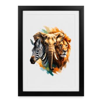 Africa Trio Zebra Elephant Lion - Framed poster (27 × 37 cm) - black - Front