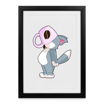 Katze Kaffee Tasse - Gerahmtes Poster (27 × 37 cm) - Schwarz - Vorne