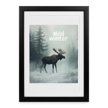 Orignal sauvage d’hiver - Affiche encadrée (27 × 37 cm) - noir - Devant