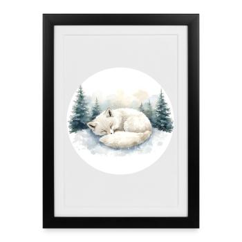 Renard arctique Snowsleep Aquarelle - Affiche encadrée (27 × 37 cm) - noir - Devant