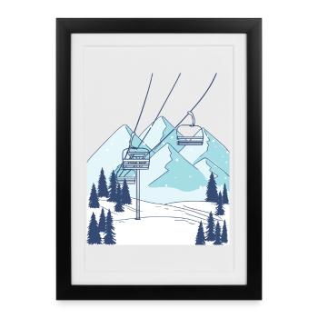 Remontée mécanique montagne paysage hivernal - Affiche encadrée (27 × 37 cm) - noir - Devant