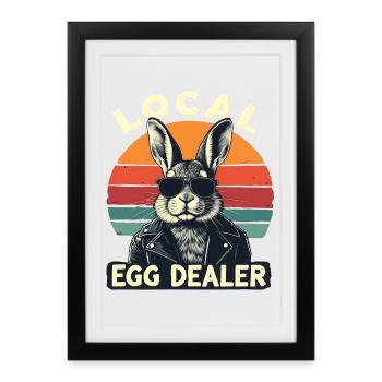 marchand d’œufs local lapin rétro - Affiche encadrée (27 × 37 cm) - noir - Devant