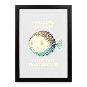 Passiv: süß, doch gefährlich | Kugelfisch - Framed poster (27 × 37 cm) - black - Front