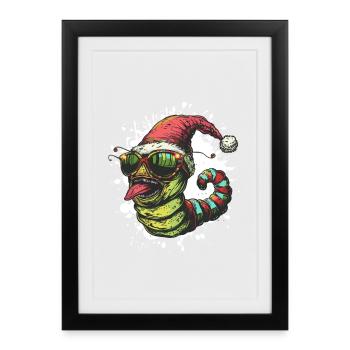 Worm Christmas Funny - Framed poster (27 × 37 cm) - black - Front