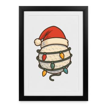 Christmas Golf Ball Santa Hat Lights Fun - Framed poster (27 × 37 cm) - black - Front