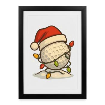 Drôle Golf Noël Balle de Golf Père Noël Chapeau - Affiche encadrée (27 × 37 cm) - noir - Devant