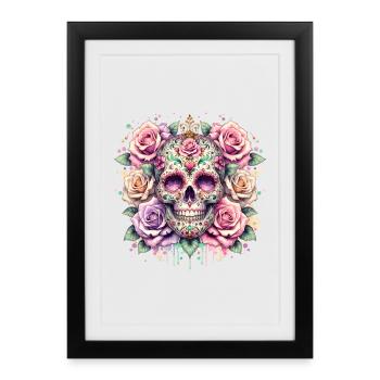 Fleurs Crâne Beauté Floraison - Affiche encadrée (27 × 37 cm) - noir - Devant