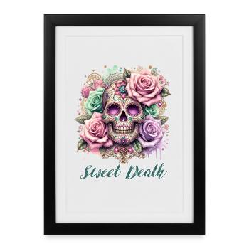 Fleurs Crâne Beauté Floraison - Affiche encadrée (27 × 37 cm) - noir - Devant