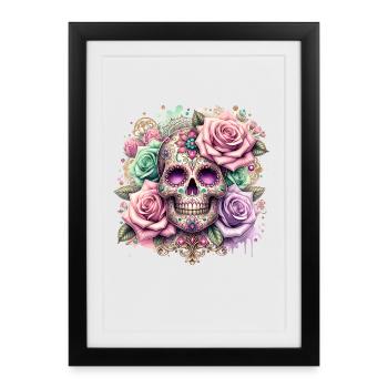 Fleurs Crâne Beauté Floraison - Affiche encadrée (27 × 37 cm) - noir - Devant