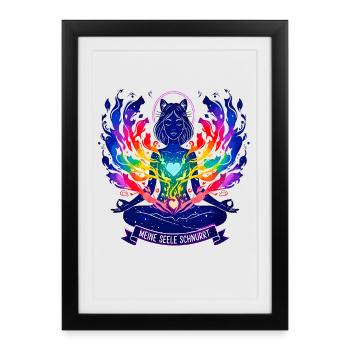 Mon âme ronronne - Yoga Chat Arc-en-ciel - Affiche encadrée (27 × 37 cm) - noir - Devant