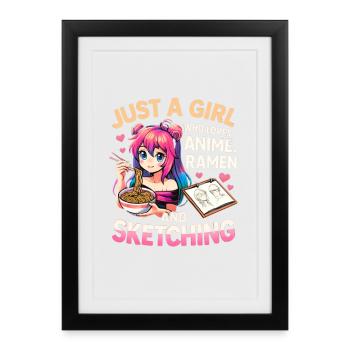 Anime Ramen Sketching Girl - Framed poster (27 × 37 cm) - black - Front