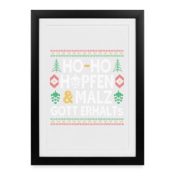 HO-HO LE DIEU DU HOUBLON ET DU MALT REÇOIT DE LA BIÈRE À NOËL - Affiche encadrée (27 × 37 cm) - noir - Devant