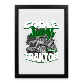 Cool Guys Driving Tractor Farmer Village Kid Tractor - Framed poster (27 × 37 cm) - black - Front