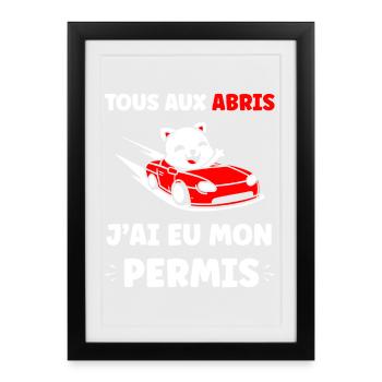 Panda in Red Cabrio Allowed - Framed poster (27 × 37 cm) - black - Front
