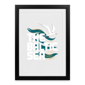 The Baltic Sea Baltic Seagull Waves Coast Sea - Framed poster (27 × 37 cm) - black - Front