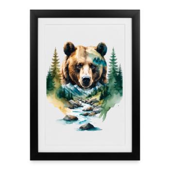 Watercolor Forest Bear - Framed poster (27 × 37 cm) - black - Front