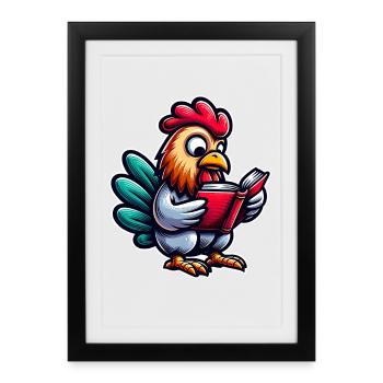 Reading rooster in comic style - Framed poster (27 × 37 cm) - black - Front
