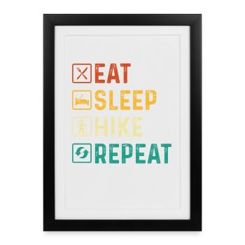 Manger dormir randonnée répéter Citation drôle d’amoureux des sentiers - Affiche encadrée (27 × 37 cm) - noir - Devant