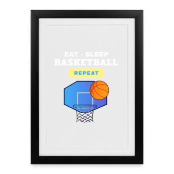 Eat, Sleep, Basketball, Repeat design - Framed poster (27 × 37 cm) - black - Front