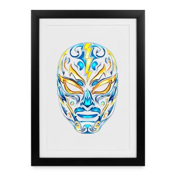 Masques Flash Lucha Bleu Néon Or - Affiche encadrée (27 × 37 cm) - noir - Devant