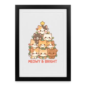 Sapin de Noël chat miaillant et lumineux, chatons - Affiche encadrée (27 × 37 cm) - noir - Devant