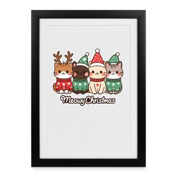 Meowy Christmas Cat Crew, Chatons - Affiche encadrée (27 × 37 cm) - noir - Devant