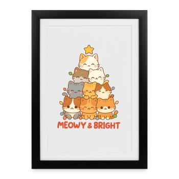 Pile de chat miaillante et lumineuse, Love Kittens - Affiche encadrée (27 × 37 cm) - noir - Devant