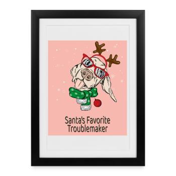 Santa's Favorite Troublemaker – Funny Dog - Framed poster (27 × 37 cm) - black - Front