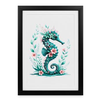 FloraSeahorse Flower Art - Framed poster (27 × 37 cm) - black - Front