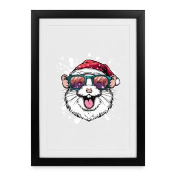 Hamster Weihnachten Lustig - Gerahmtes Poster (27 × 37 cm) - Schwarz - Vorne