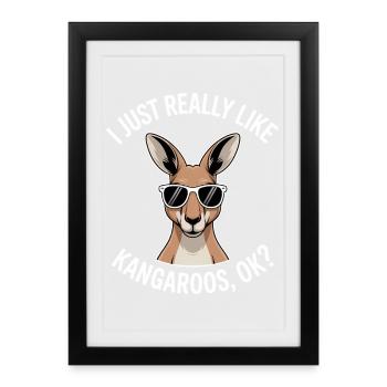 Kangourou disant kangourou Drôle de cadeau de kangourou - Affiche encadrée (27 × 37 cm) - noir - Devant