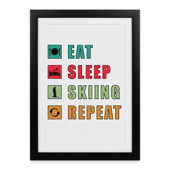 Manger Dormir Répéter le ski - Affiche encadrée (27 × 37 cm) - noir - Devant