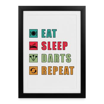 Manger des fléchettes pour dormir répéter - Affiche encadrée (27 × 37 cm) - noir - Devant