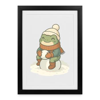 Grenouille d’hiver – Grenouille douillette dans la neige - Affiche encadrée (27 × 37 cm) - noir - Devant