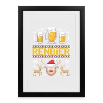Ugly Sweater Weihnachtsbier Rentier Trio - Gerahmtes Poster (27 × 37 cm) - Schwarz - Vorne