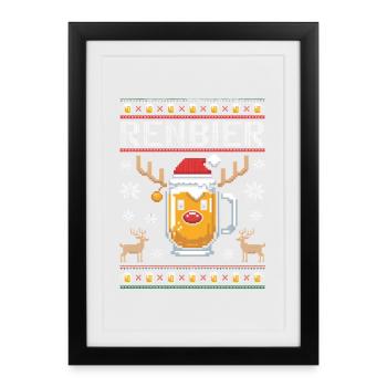 Chope à bière de Noël Renbier - Affiche encadrée (27 × 37 cm) - noir - Devant