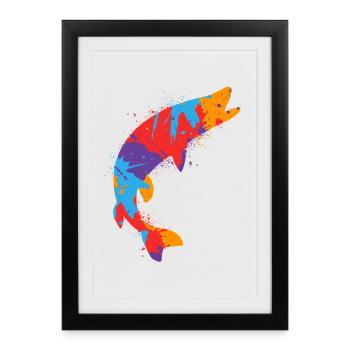 Pêche au brochet coloré Pêcheur de brochet - Affiche encadrée (27 × 37 cm) - noir - Devant
