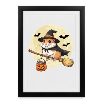 Mignon hamster sorcière Halloween citrouille pleine lune - Affiche encadrée (27 × 37 cm) - noir - Devant