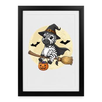 Cute Zebra Witch Halloween Pumpkin Full Moon - Framed poster (27 × 37 cm) - black - Front