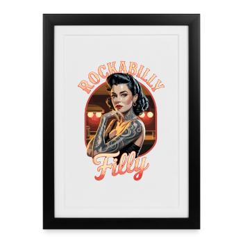 Rockabilly Filly Vintage Tattoo Art - Affiche encadrée (27 × 37 cm) - noir - Devant
