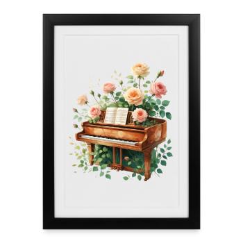Rose Piano : Art Floral Piano - Affiche encadrée (27 × 37 cm) - noir - Devant