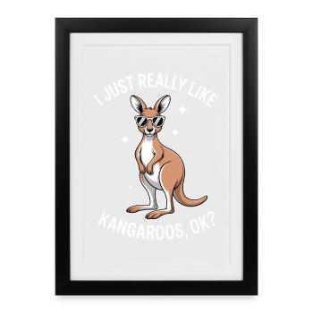 Kangourou disant kangourou Drôle de cadeau de kangourou - Affiche encadrée (27 × 37 cm) - noir - Devant