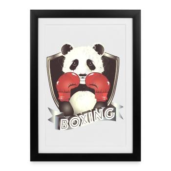 Boxe Panda – Motif animalier amusant - Affiche encadrée (27 × 37 cm) - noir - Devant